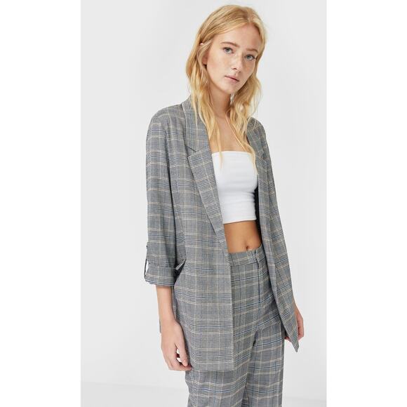 Stradivarius | Women | Stradivarius Glen Plaid Tab Sleeve Open Front Blazer | XS - Picture 13 of 13